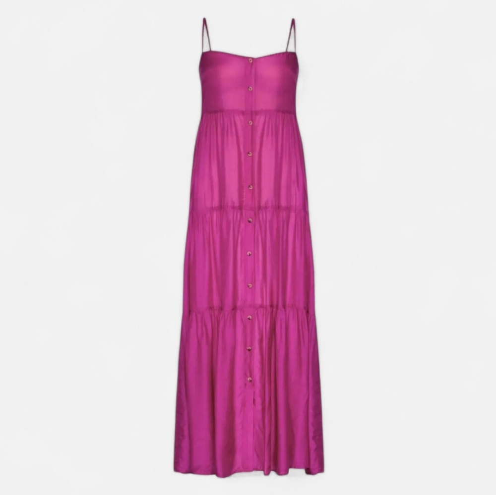 NWT POLO RALPH LAUREN Quinn Tiered Button Front Maxi Dress Hot Pink Small - Picture 14 of 14